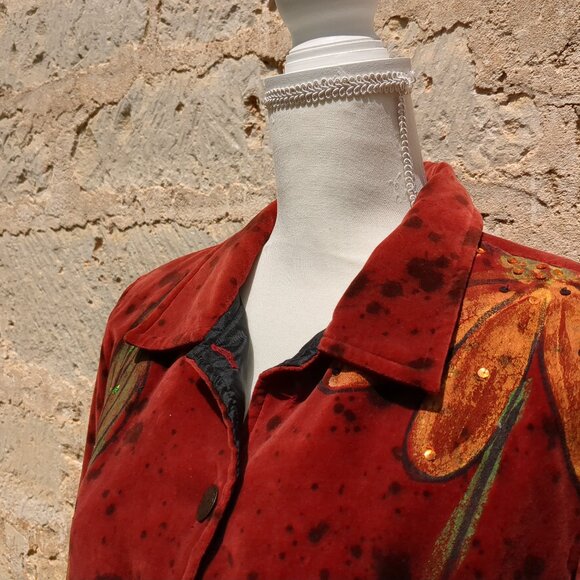 Alex Kim Floral Painted Red Fall Jacket - Picture 2 of 12